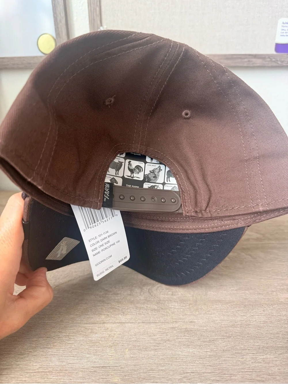 Goorin Bros The Farm Prick Porcupine Patch Trucker Hat Dark Brown Snapback NWT